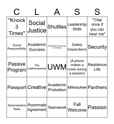 RA Training Bingo! Bingo Card