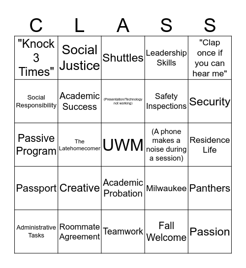 RA Training Bingo! Bingo Card