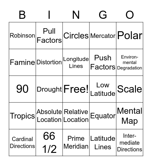 Basic Geography Skills Bingo Card