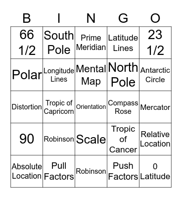 Basic Geography Skills Bingo Card