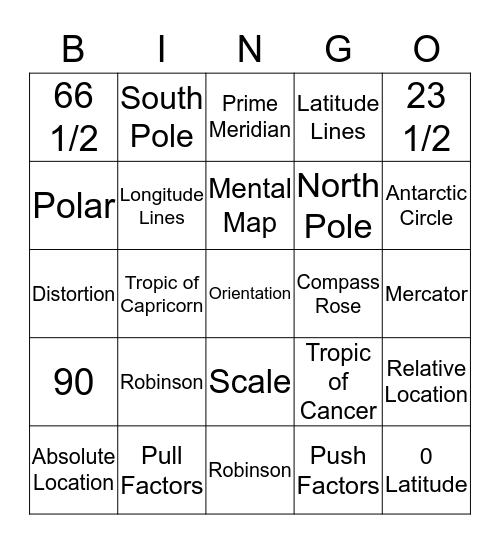 Basic Geography Skills Bingo Card