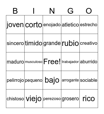 Spanish Bingo Card