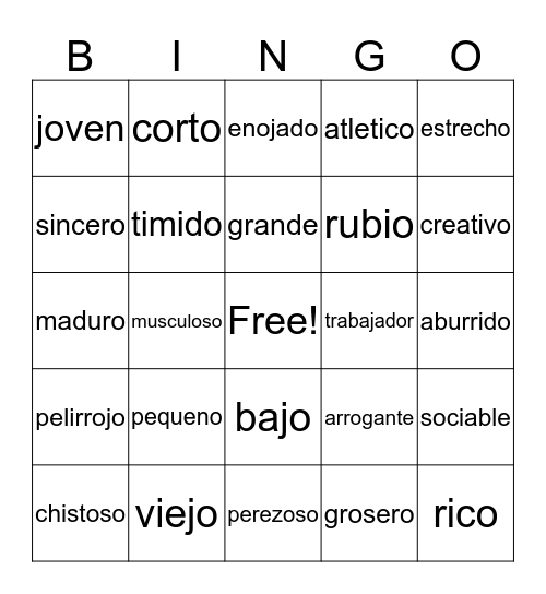 Spanish Bingo Card