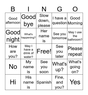 Greetings Bingo Card