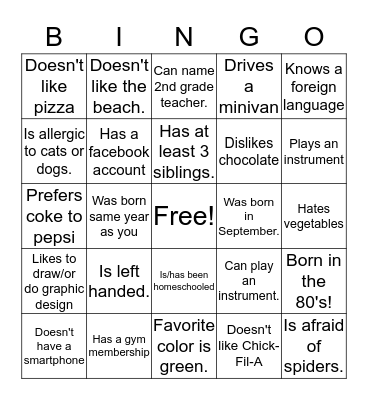 Find Someone Who... Bingo Card