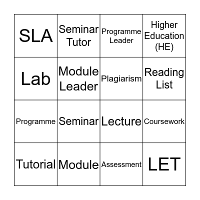 Academic Jargon Bingo Card