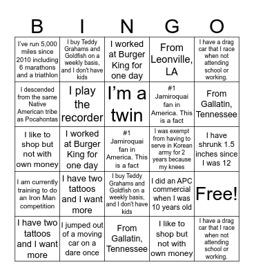 Fun Fact Bingo Card
