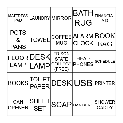 Trunk Party Bingo Card