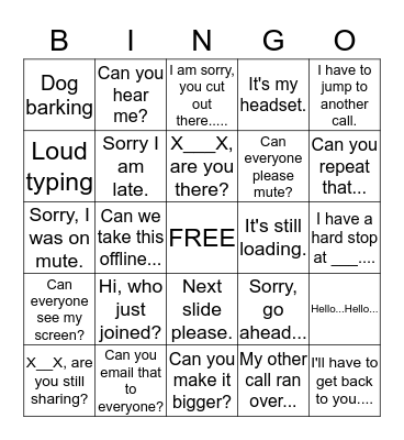 Conference Call BINGO Card