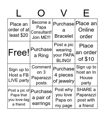 Paparazzi BLINGO Bingo Card