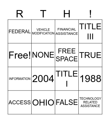 RTH 350 Bingo Card