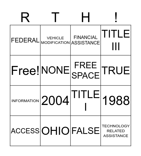 RTH 350 Bingo Card