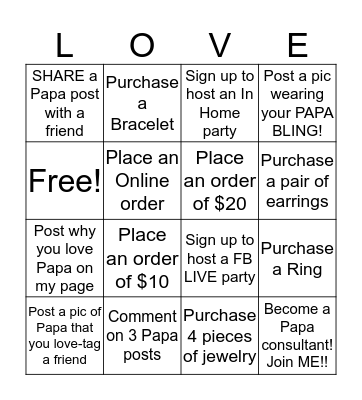 Paparazzi BLING Bingo Card