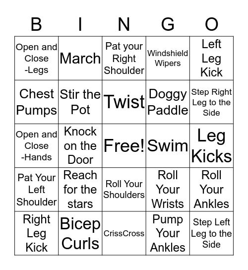 Exercise Bingo Card