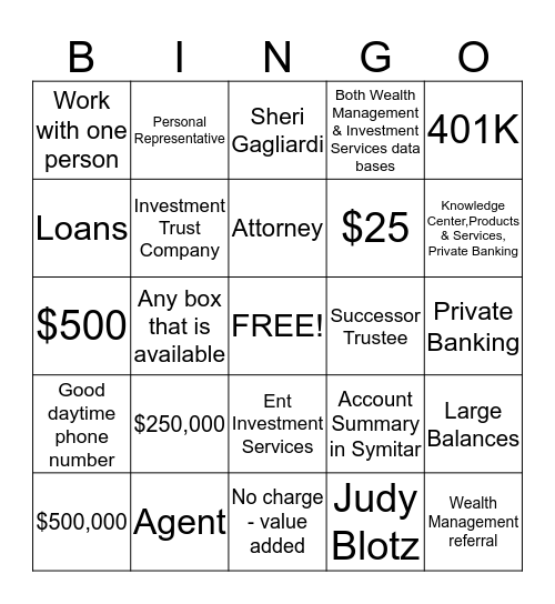 Wealth Management Bingo Card