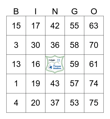 COLEGIO PENSAR ANDINO Bingo Card