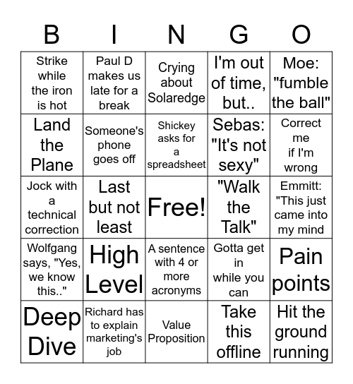 Business Unit Meeting BINGO Card