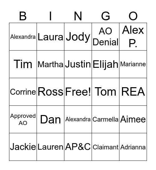 Any Occ Bingo Card