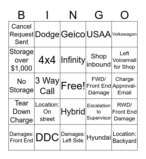 TPCC Bingo Card