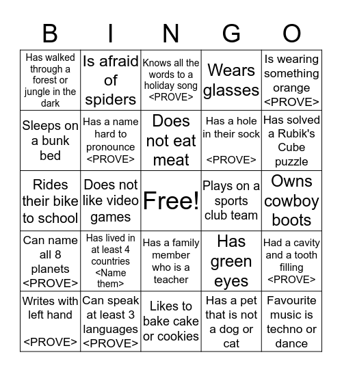 Getting to know each other Bingo Card