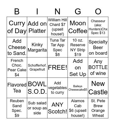 The Moon Under Water Bingo Card