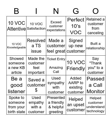 Customer Appreciation Bingo Card
