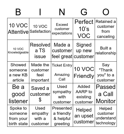 Customer Appreciation Bingo Card
