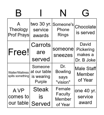 Presidents Dinner Bingo Card