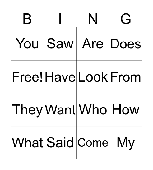 4th 9-weeks Sight Words Bingo Card