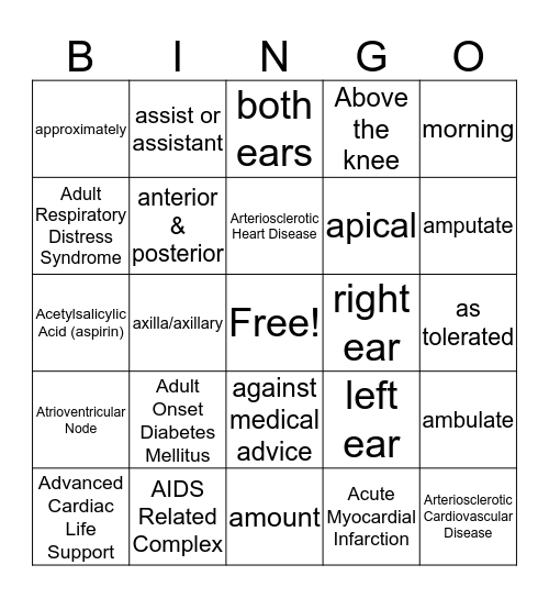 A-Abbreviation Week 2 Bingo Card
