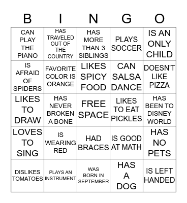 ICEBREAKER BINGO - FIND SOMEONE WHO... Bingo Card