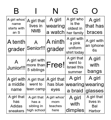 Beis Chana Bingo Card