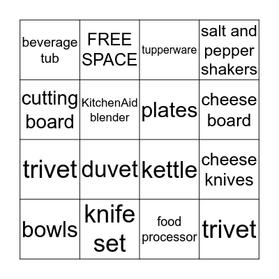 Clarissa's Bridal Shower Bingo Card