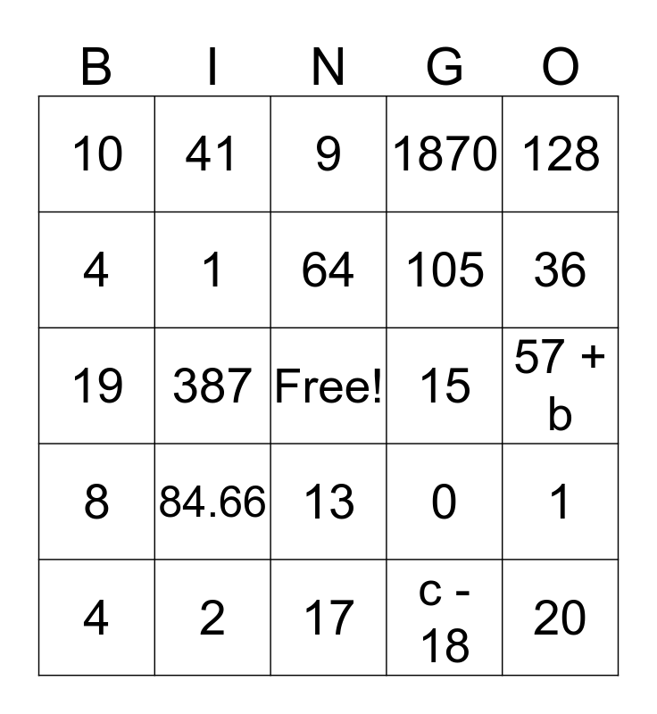 8th Grade Bingo Card