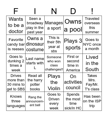 Find someone who Bingo Card