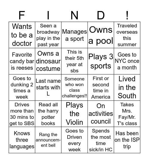 Find someone who Bingo Card