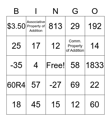 7th Grade Bingo Card