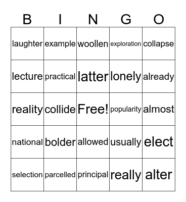 /l/ Bingo Card
