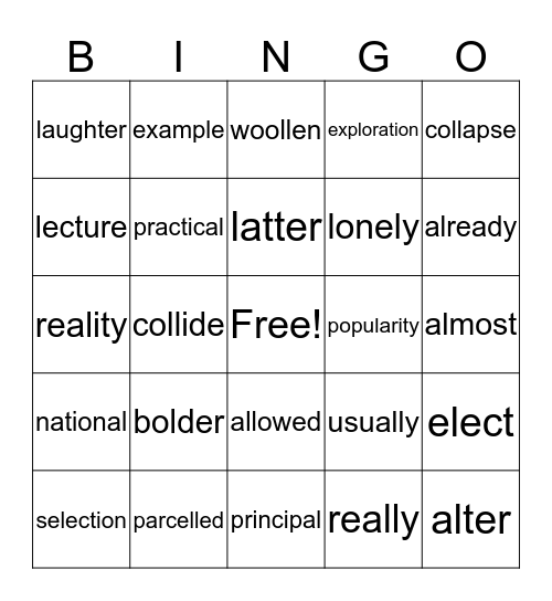 /l/ Bingo Card