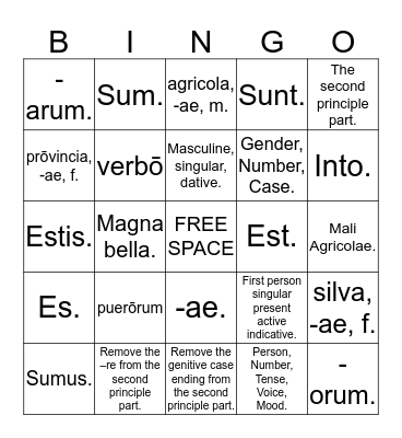 Latin 1B Review Bingo Card