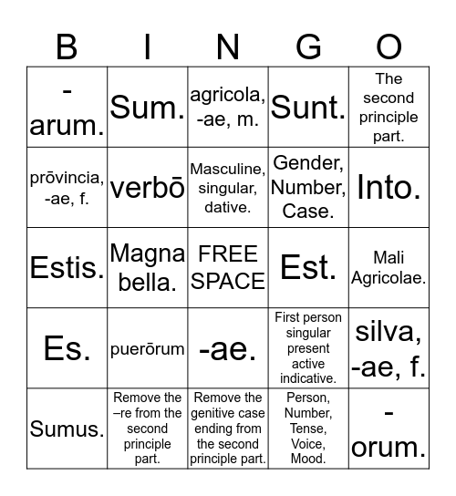 Latin 1B Review Bingo Card