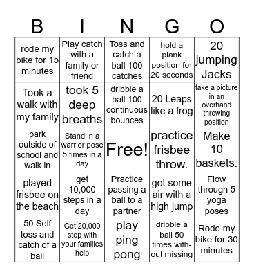 fitness Bingo Card