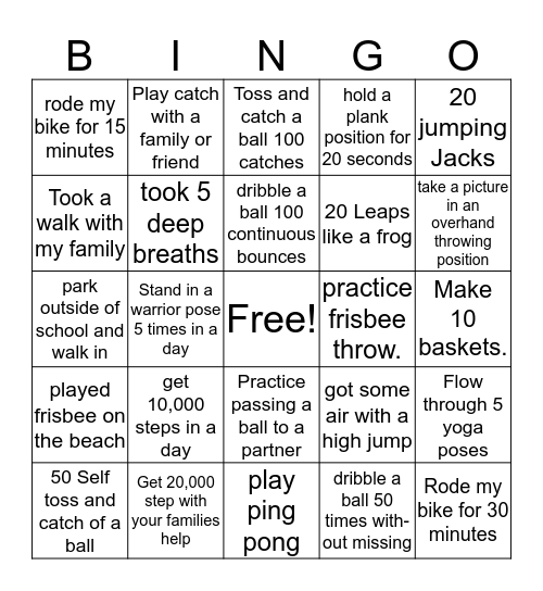 fitness Bingo Card