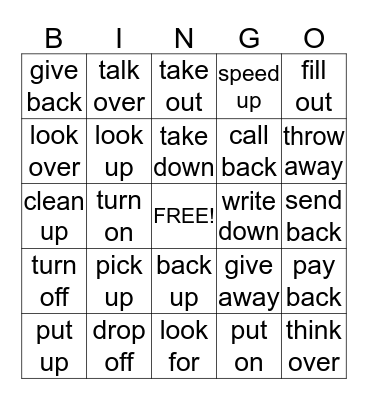 Phrasal Verbs Bingo Card