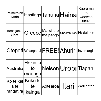 Nga whakatauki  Bingo Card