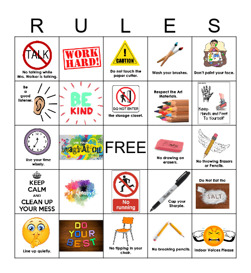 Art Room Bingo Card