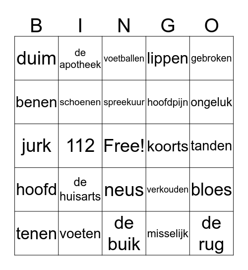 Het lichaam Bingo Card