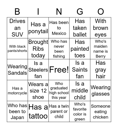 Showers- Find Someone Who.... Bingo Card