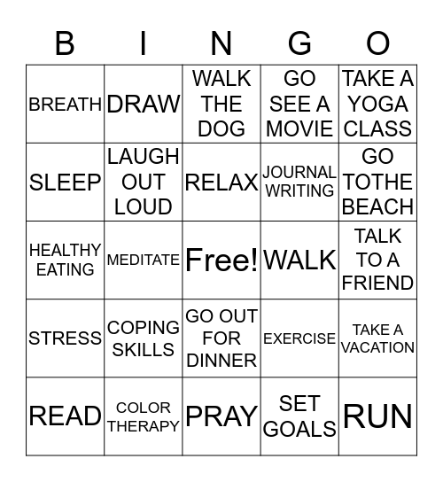 CREATIVE COPING Bingo Card