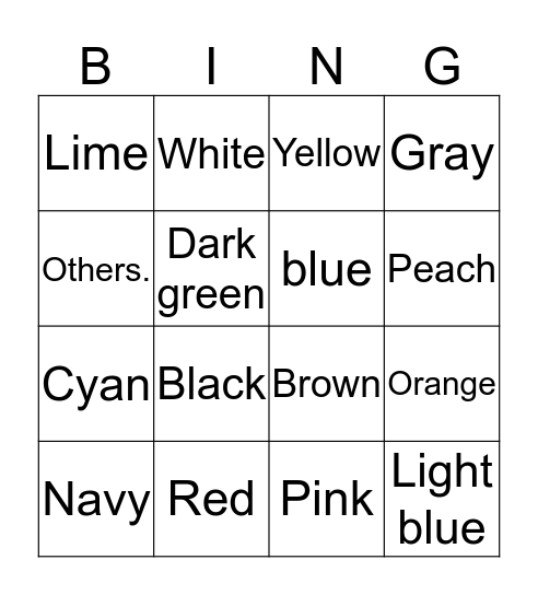 Colours  Bingo Card